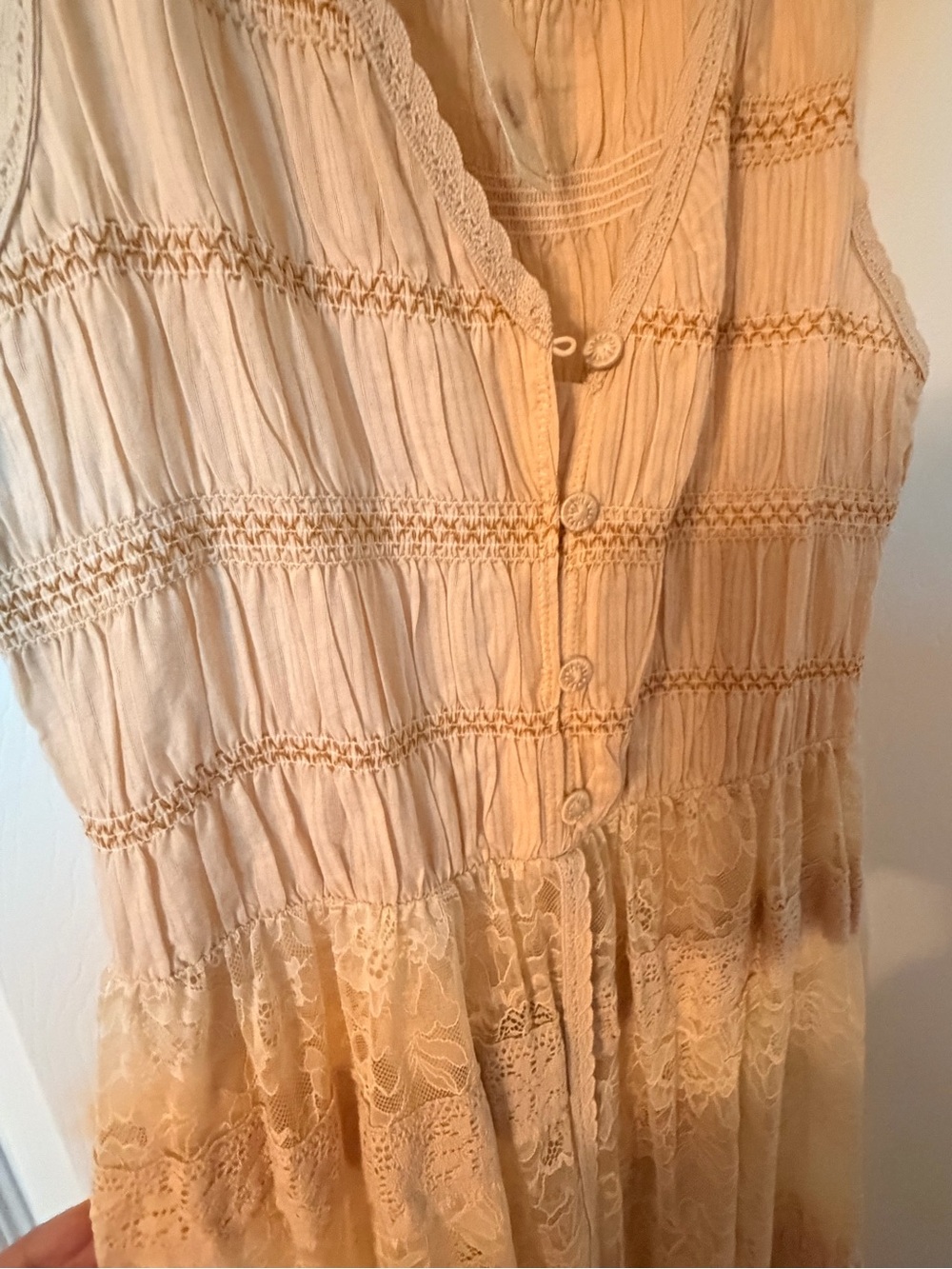🤍 Free People Sweet Saloon Maxi Dress Tea Creme Lace Boho Medium NWT $228 MSRP - Picture 8 of 10